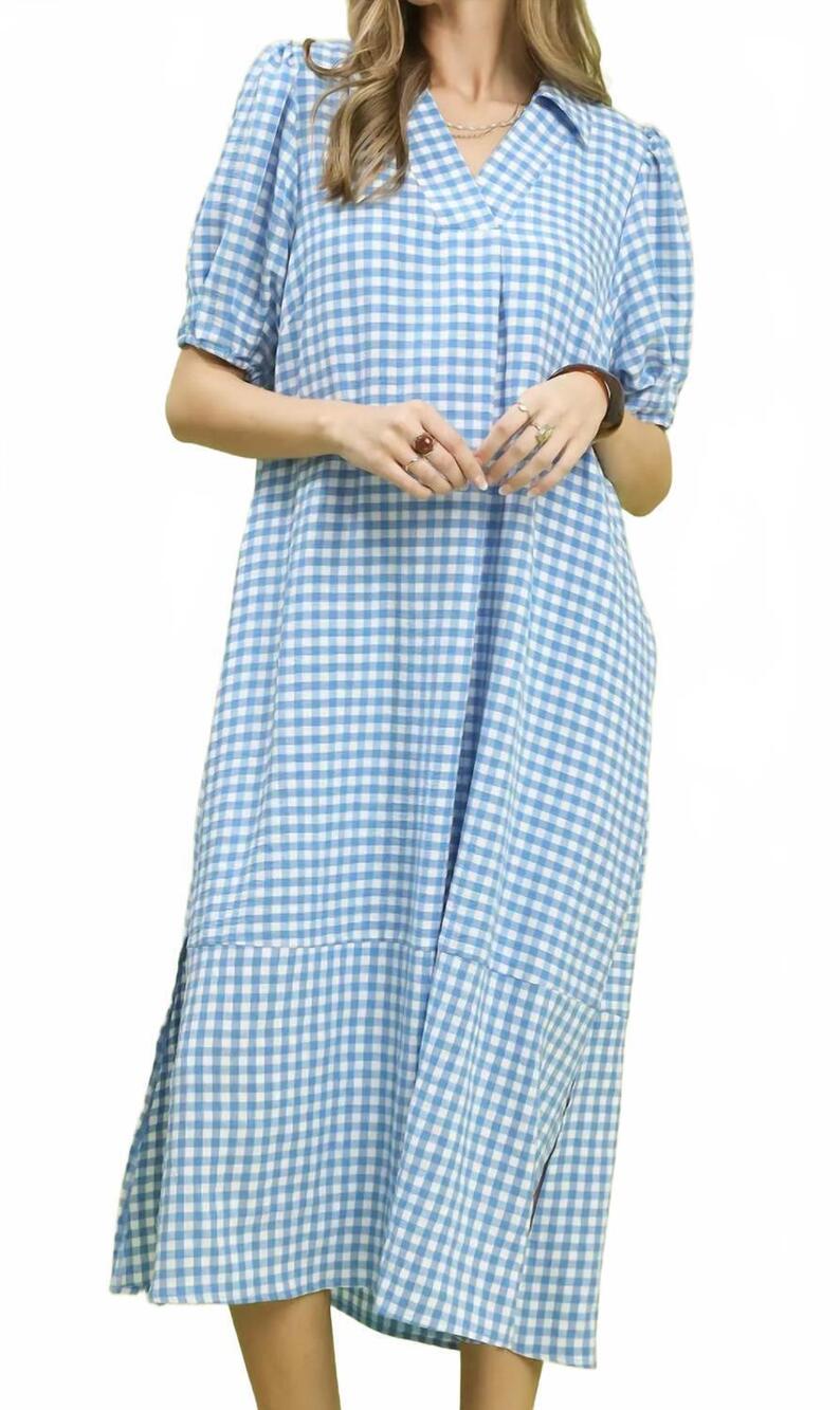NEW UMGEE gingham midi dress in blue